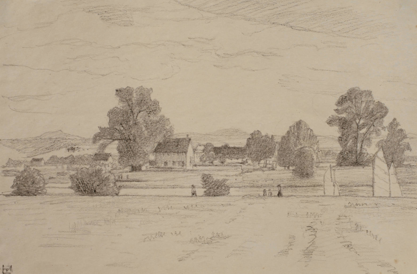 Ludwig von Hoffmann, Uferrand mit Segeln – an der Elbe