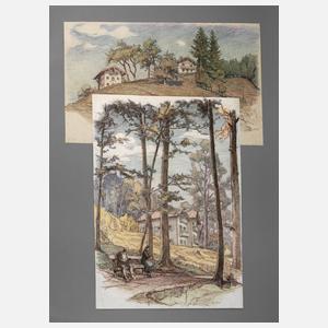 Walter Püttner, zwei Farbstiftzeichnung