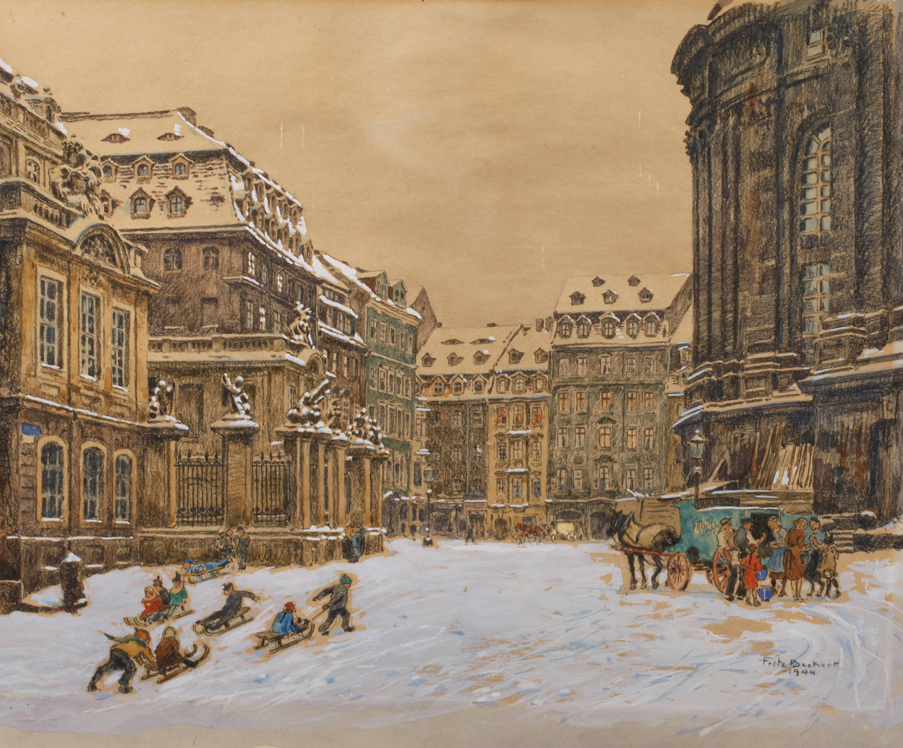 Prof. Fritz Beckert, Winter an der Frauenkirche in Dresden