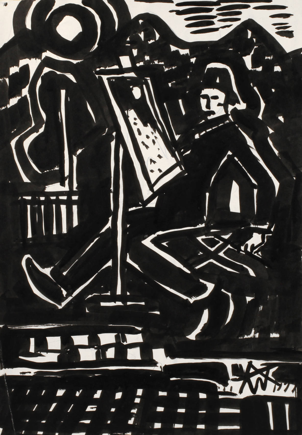 Alexander Wolfgang, Maler an der Staffelei im Garten