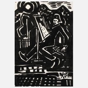 Alexander Wolfgang, Maler an der Staffelei im Garten