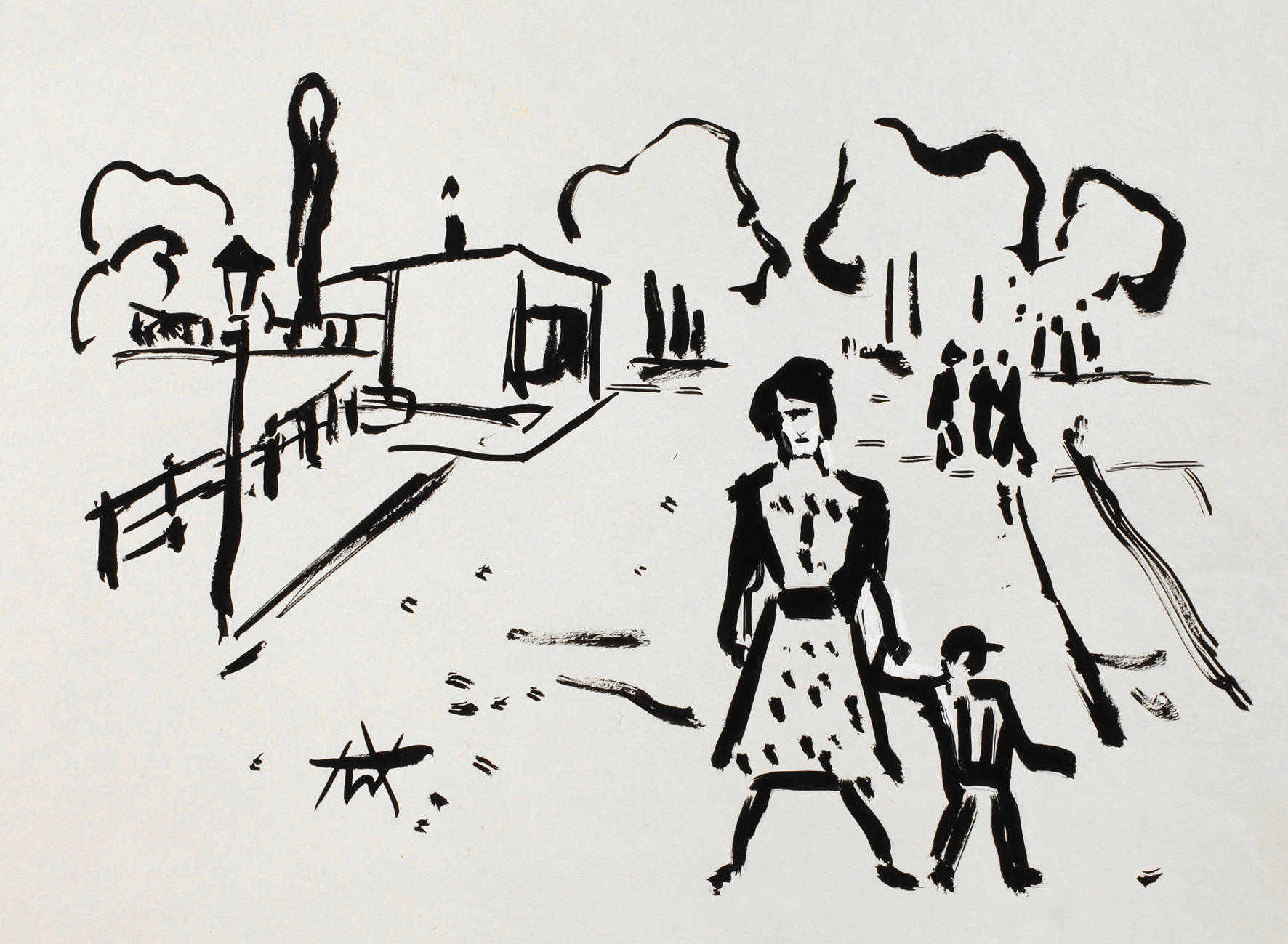 Alexander Wolfgang, Straßenszene mit Mutter und Kind