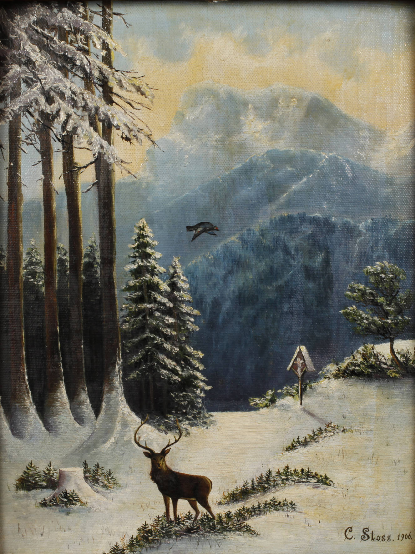 C. Stoss, Hirsch in Winterlandschaft