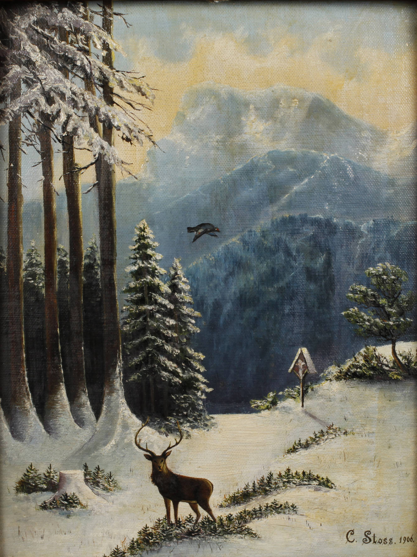 C. Stoss, Hirsch in Winterlandschaft
