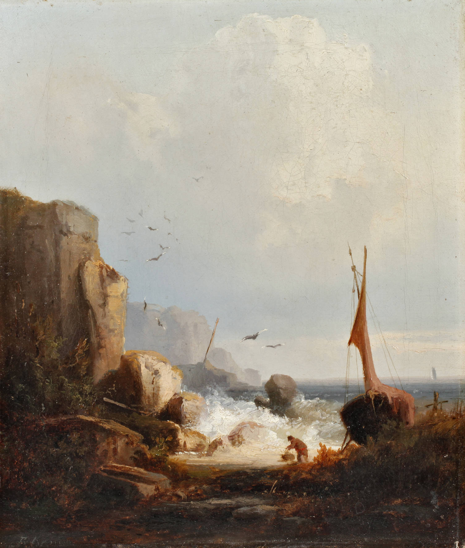 Fischer mit Boot an der Steilküste