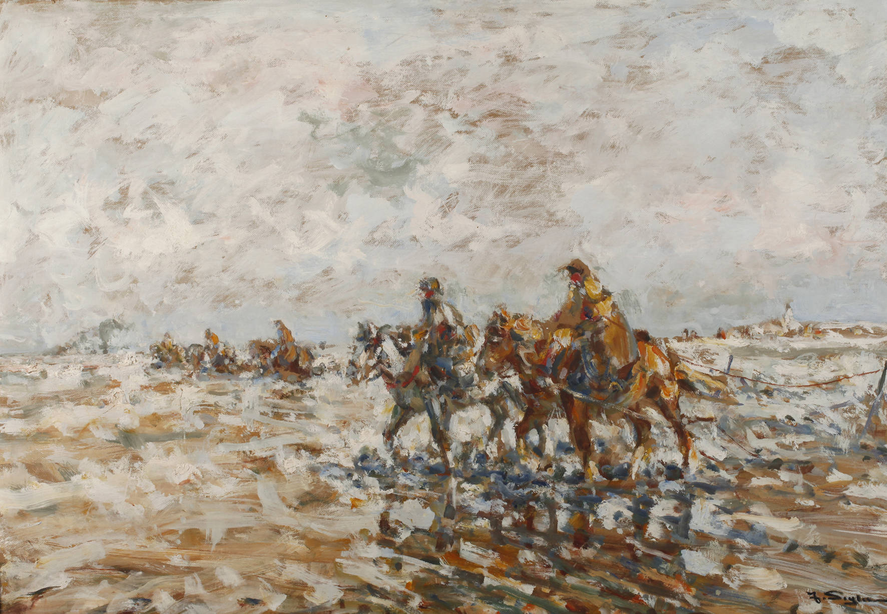 Prof. Julius Seyler, Crevettenfischer mit Pferden am Strand