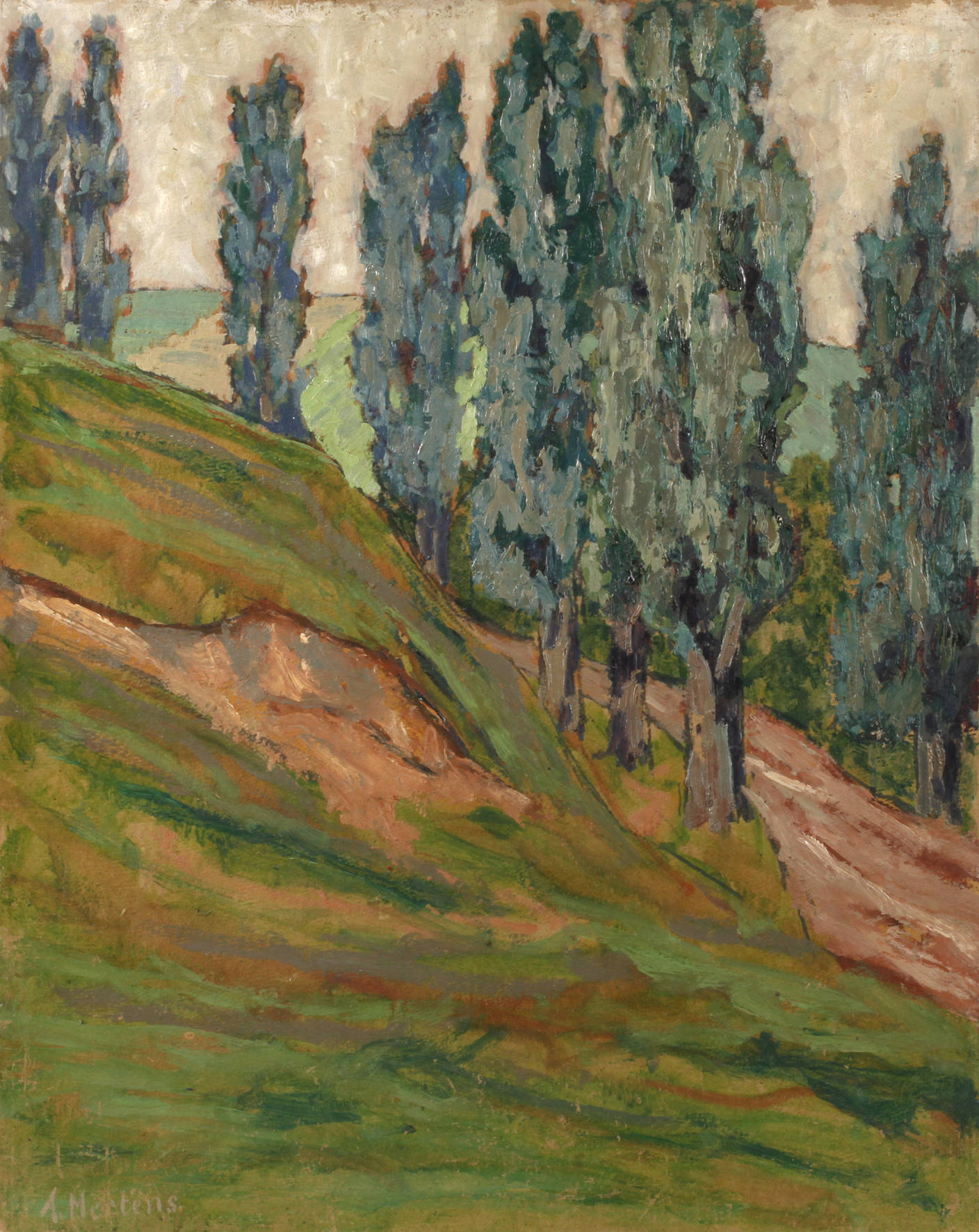 Adolf Mertens, attr., ”Pappeln an der Landstraße”