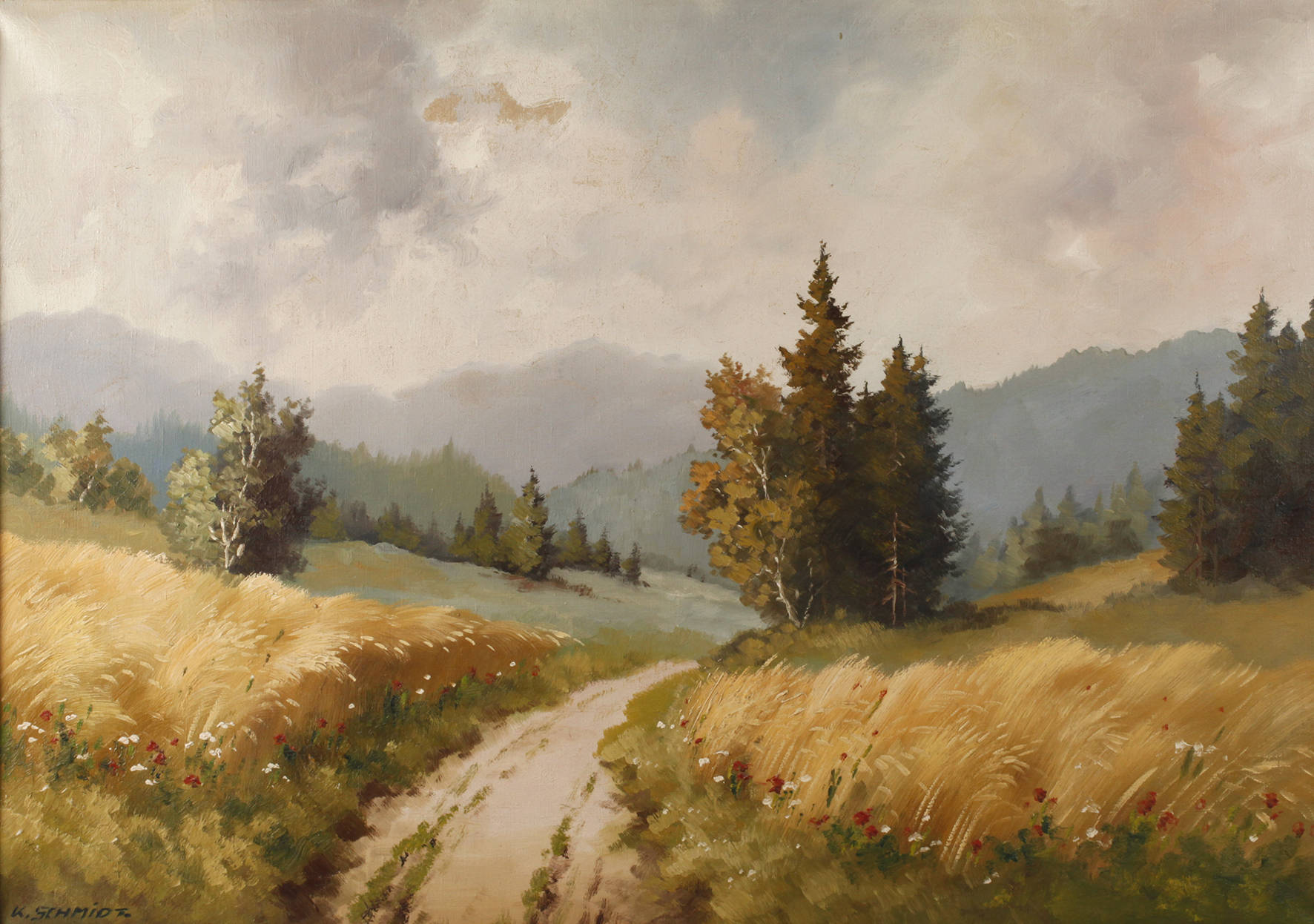 K. Schmidt, Reifende Felder in Gebirgslandschaft