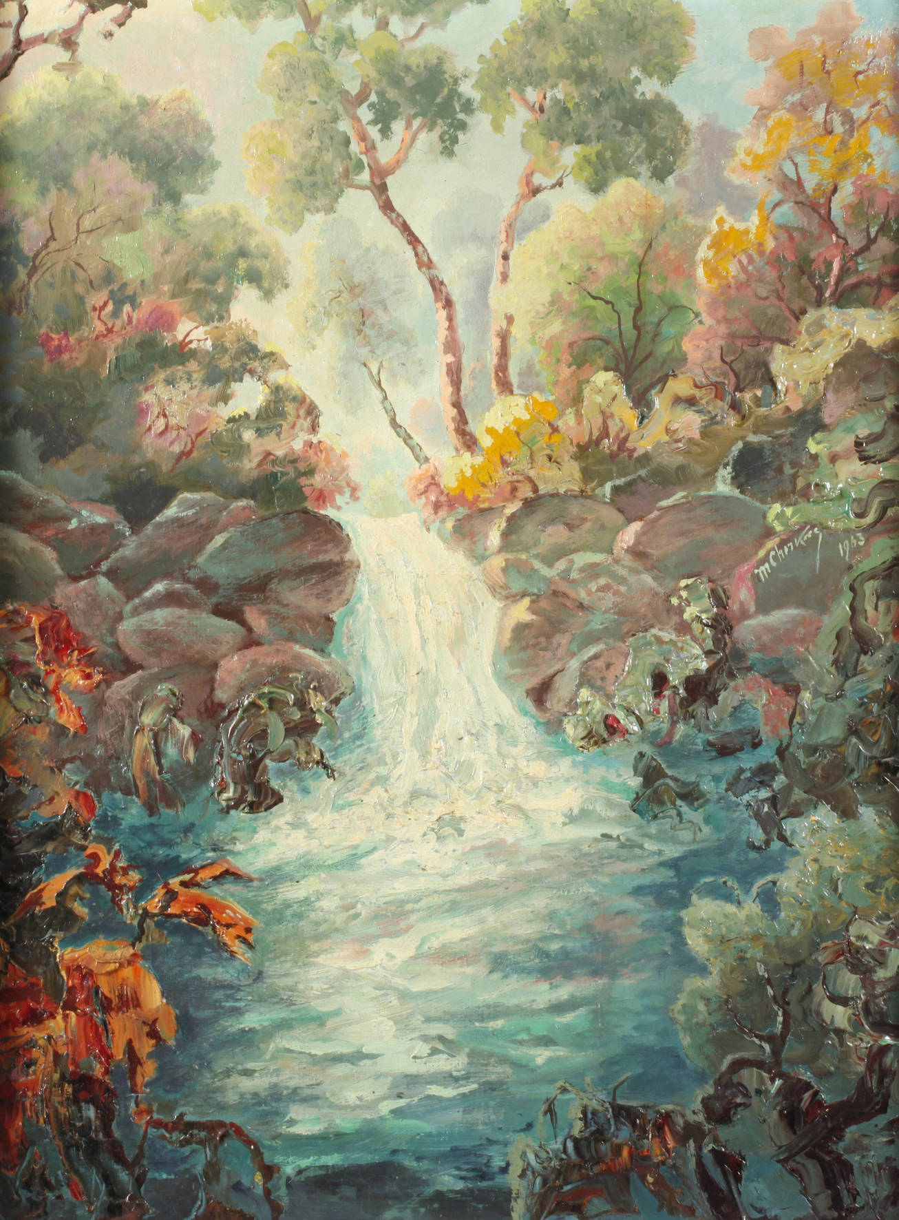 Mihail Cherkas, Flusslandschaft mit Wasserfall