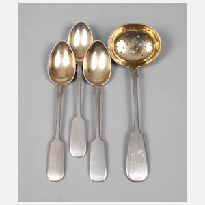 Russland drei Silberlöffel mit Teesieb