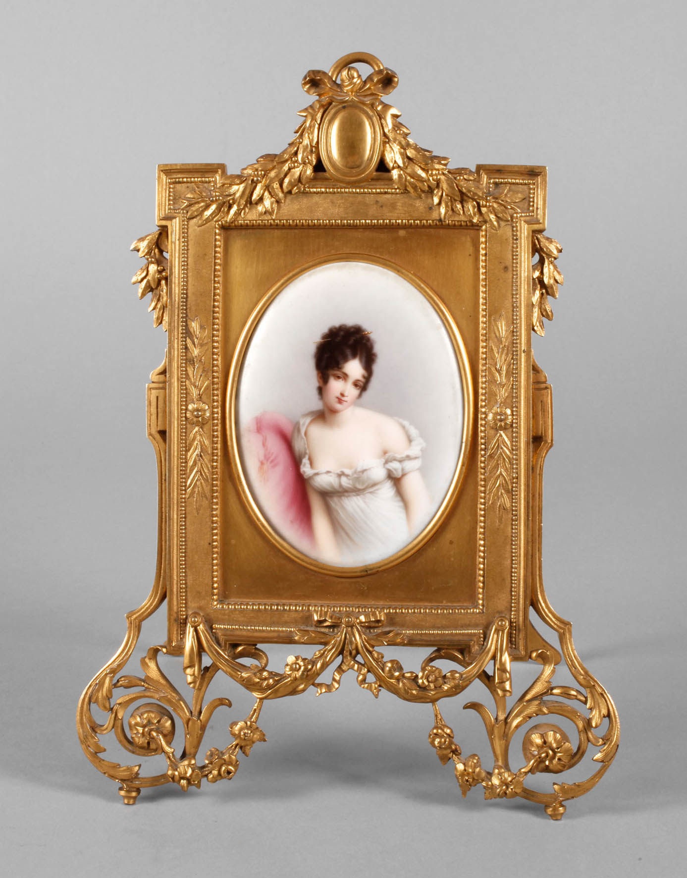 Porzellanbildplatte im Messingrahmen