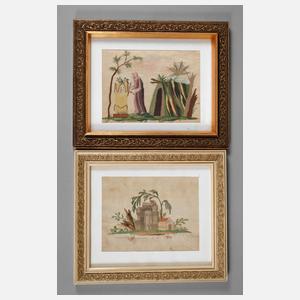 Zwei klassizistische Seidenstickereien