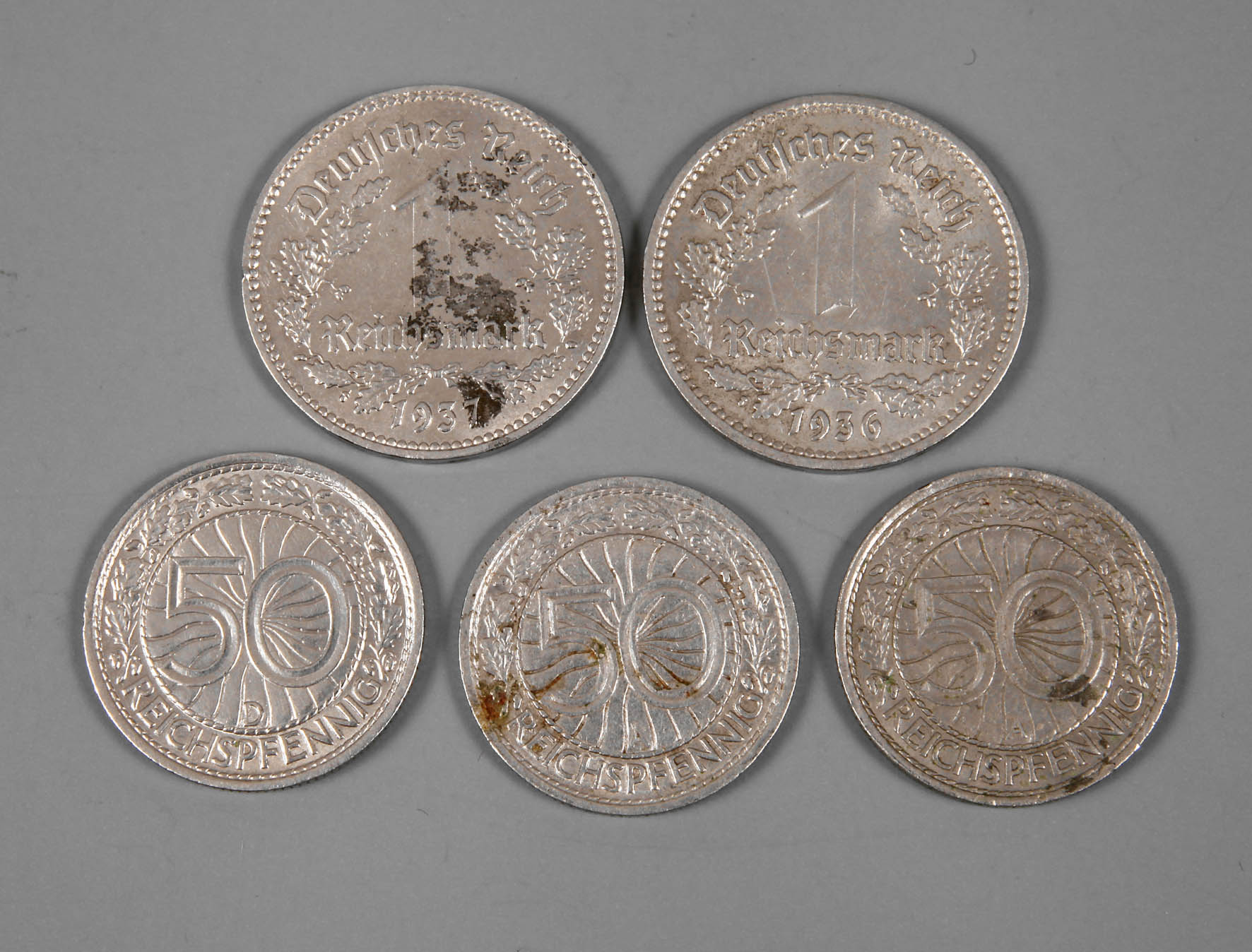 Fünf Münzen Weimarer Republik/III. Reich