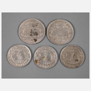 Fünf Münzen Weimarer Republik/III. Reich