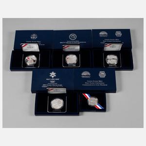 Fünf Gedenkmünzen USA