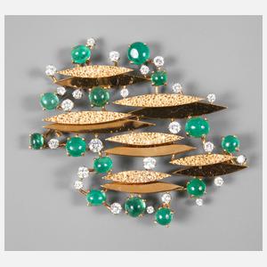 Brosche mit Brillanten und Smaragden