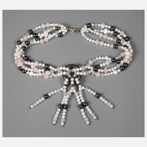 Perlencollier mit Hämatit und Rosenquarz