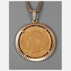 Münzanhänger Gold 20 Mark Baden 1914