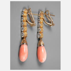 Korallenohrhänger mit Brillantbesatz