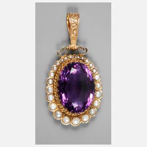 Amethystanhänger mit Perlenbesatz