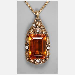 Anhänger mit Citrin und Brillanten an Kette