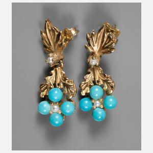 Paar Ohrhänger mit Türkisen und Perlen