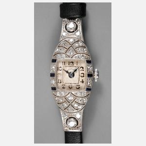 Damenarmbanduhr Platin mit Brillanten und Saphiren