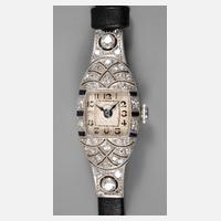 Damenarmbanduhr Platin mit Brillanten und Saphiren111