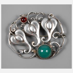Jugendstilbrosche mit Chrysopras und Granat