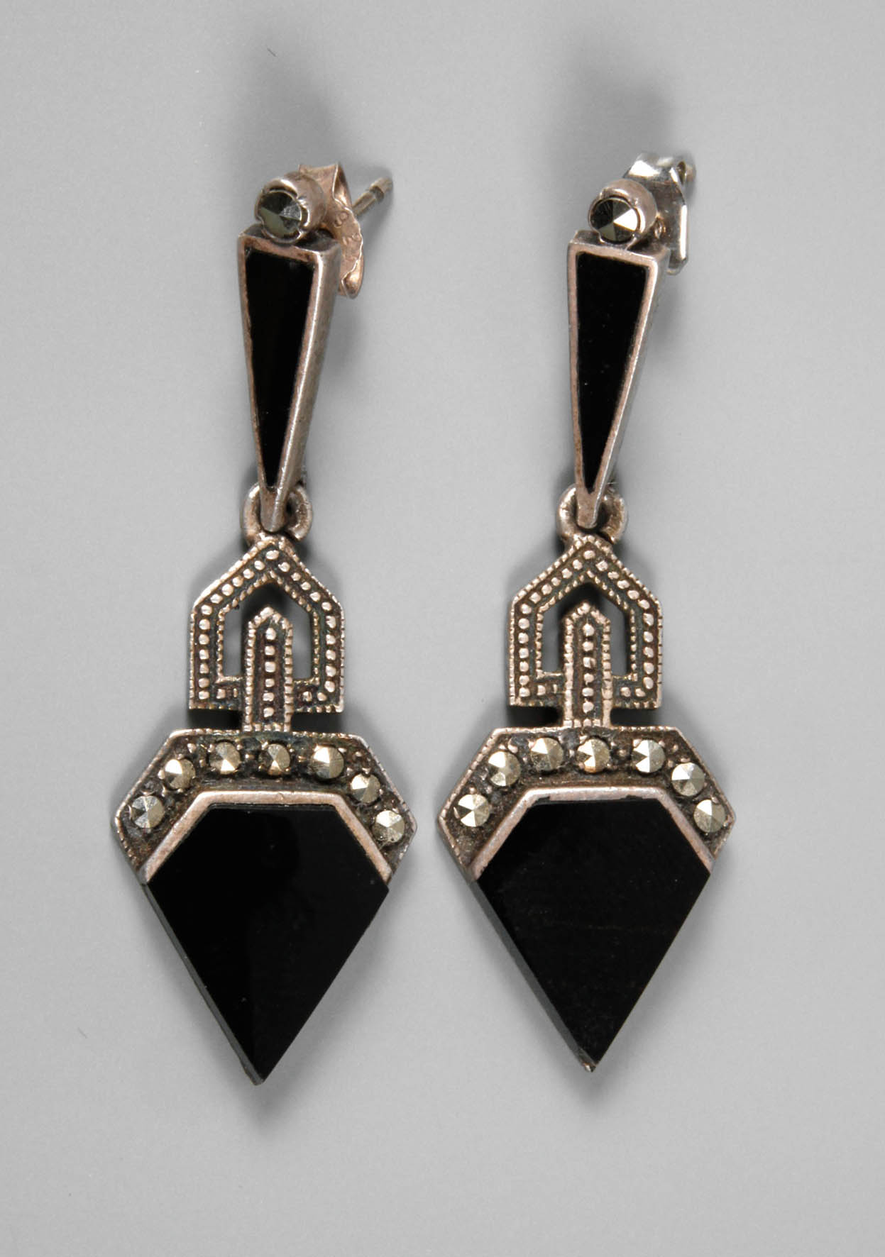 Ohrhänger Onyx mit Markasiten