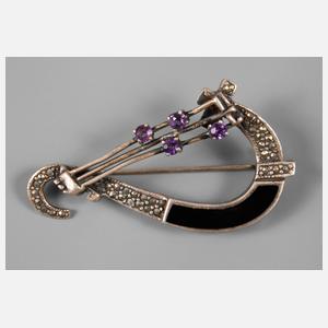 Brosche mit Markasit und Amethyst