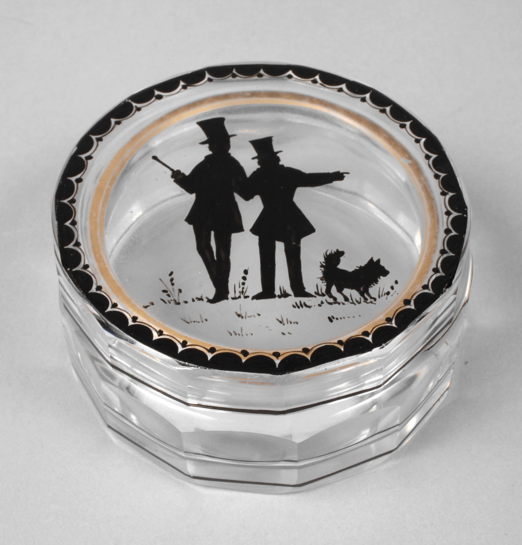 Steinschönau Deckeldose Schattenmalerei