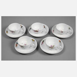 Meissen fünf Tassen mit Untertassen