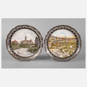 Paar Ansichtenteller Leipzig und Wiesbaden