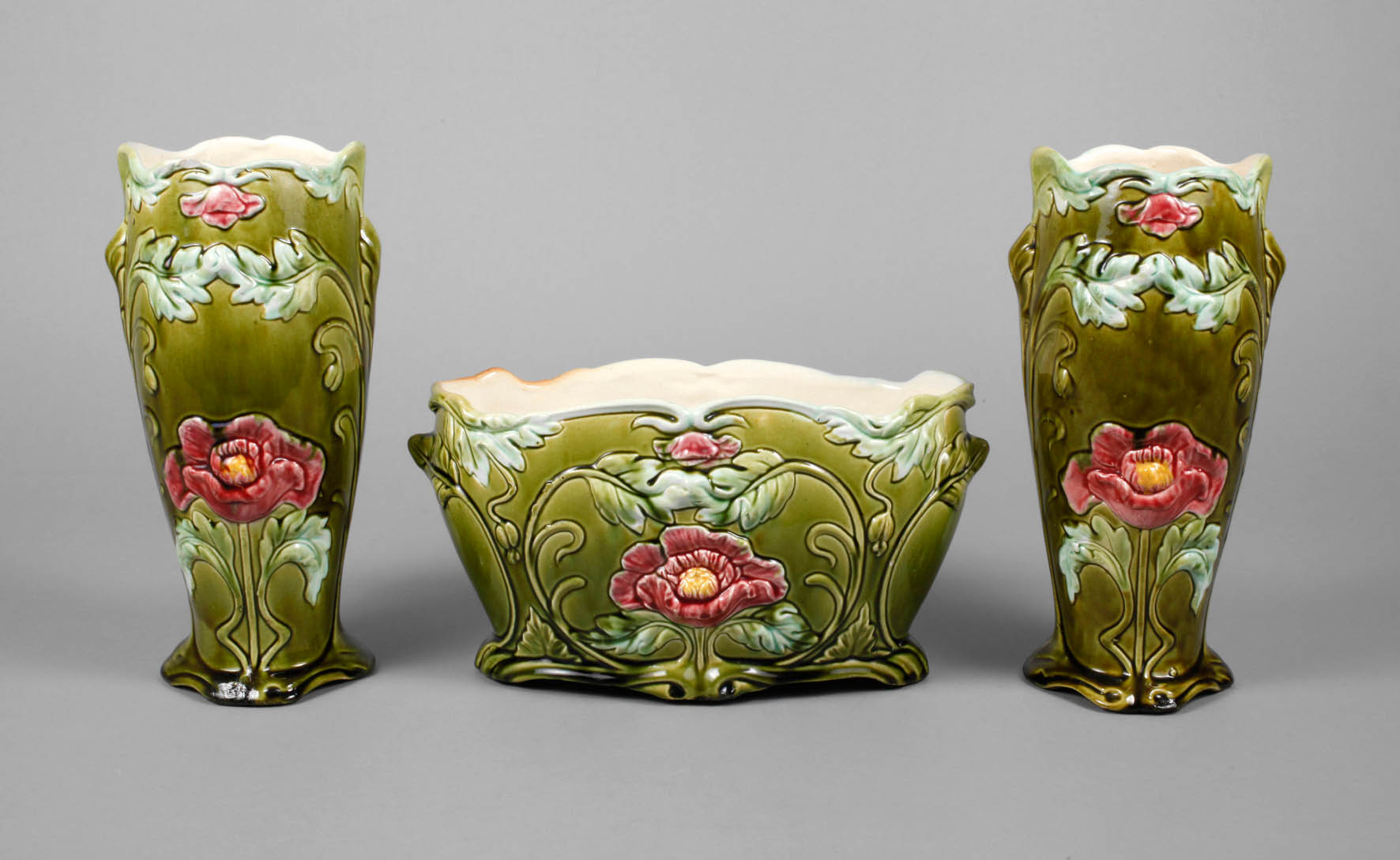 Kamingarnitur mit Mohnblüten