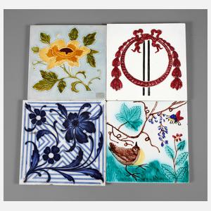 Vier Jugendstilfliesen