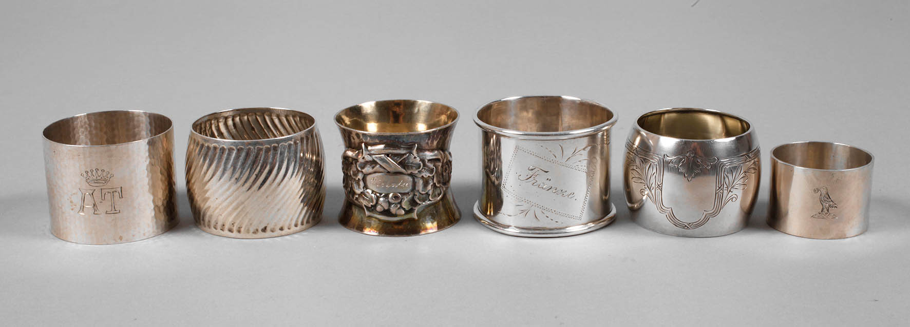 Sechs Serviettenringe Silber