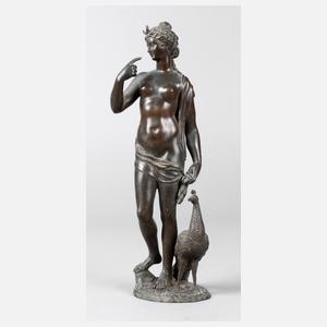 Artemis als Akt mit Mondsichel und Pfau