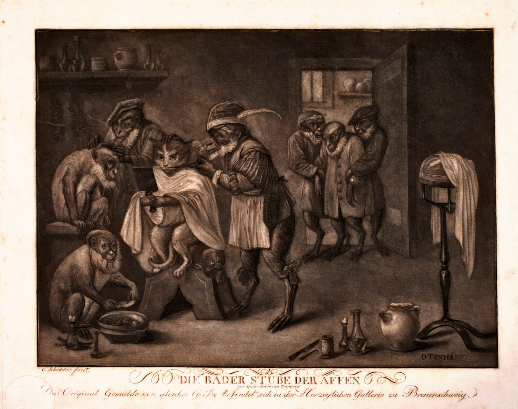 Karl Schr?der, nach David Tenniers, ”Die Baderstube der Affen”
