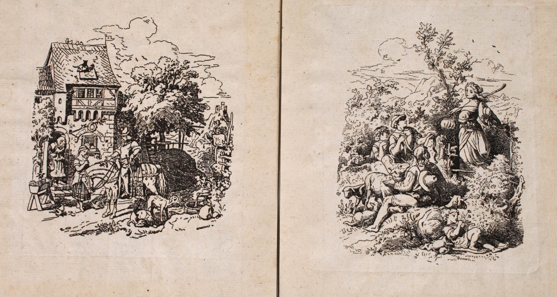 nach Ludwig Richter, Paar Genreszenen