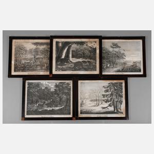 Karl Dietrich Pirscher, F?nf Jagd- und Wildtierdarstellungen