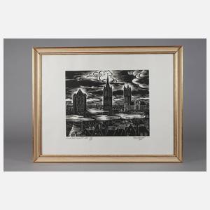 Prof. Frans Masereel ”Tours de Gand vues du Post Hotel”