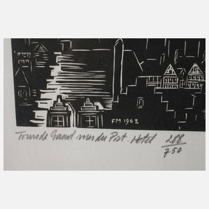 Prof. Frans Masereel ”Tours de Gand vues du Post Hotel”