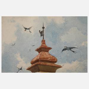 Koloman Moser, Dachlandschaft mit Türmchen