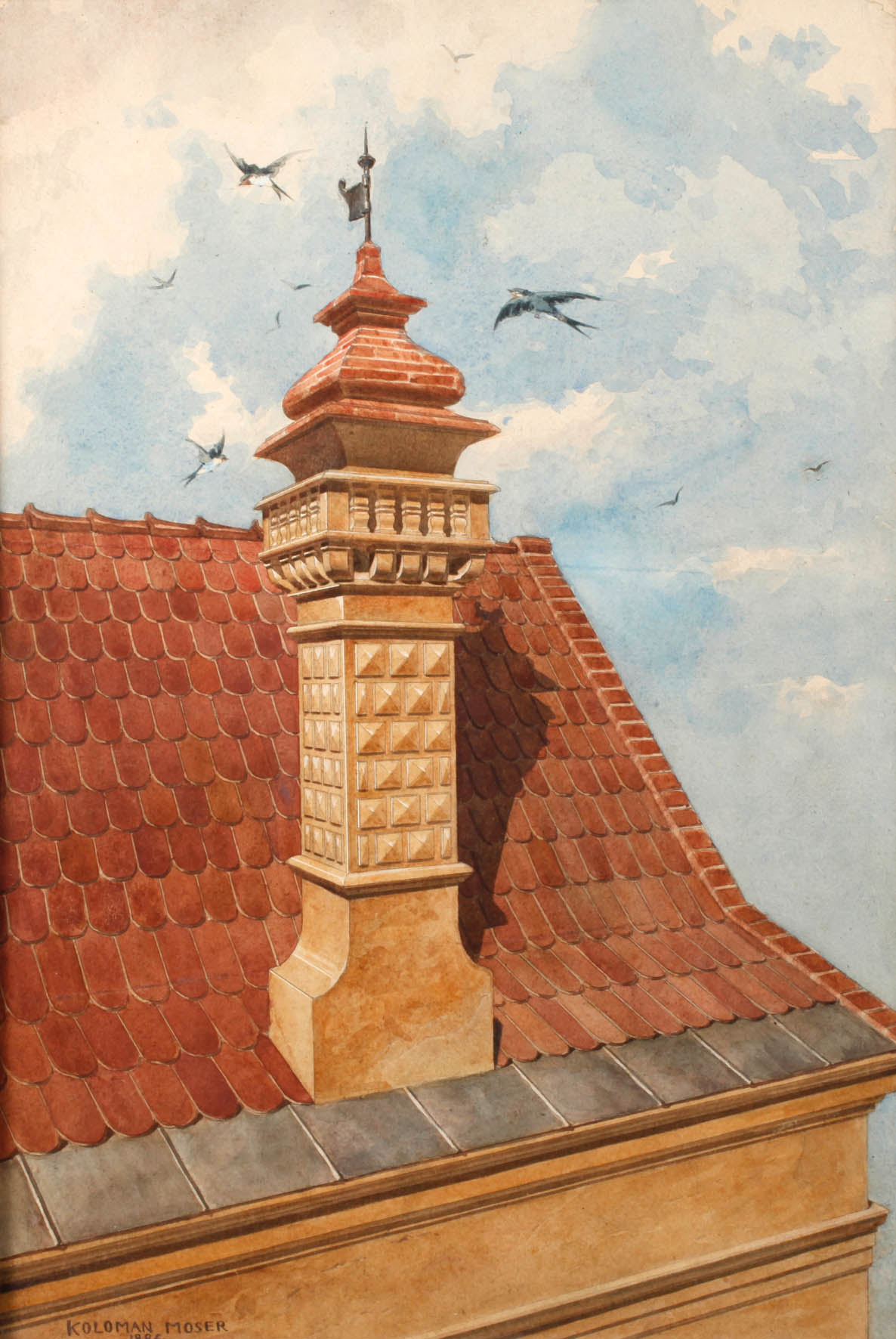 Koloman Moser, Dachlandschaft mit Türmchen