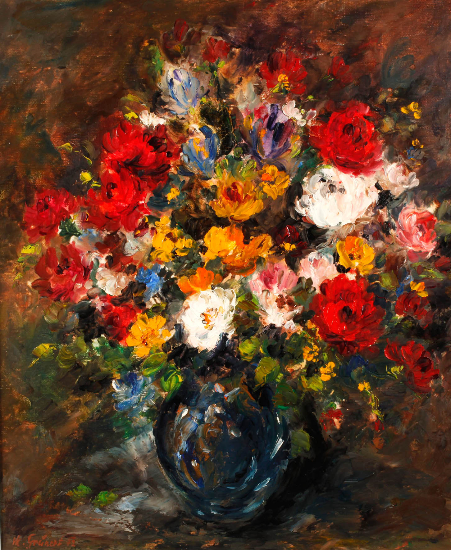 Martin Grünert, ”Sommerblumen in blauer Vase”