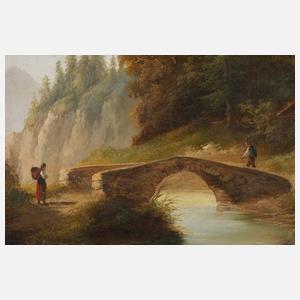 Sommerliche Gebirgslandschaft mit Wanderern