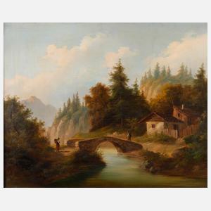 Sommerliche Gebirgslandschaft mit Wanderern