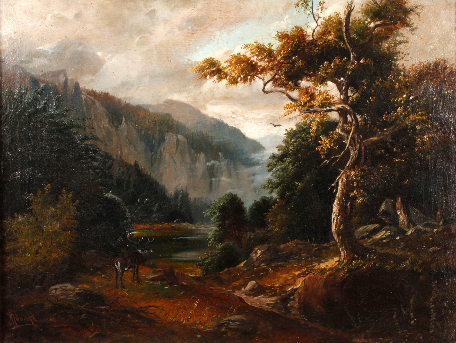 Anton Jänicke, Hirsch in herbstlicher Gebirgslandschaft
