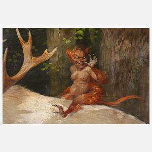 Richard Borrmeister, attr., Teufelchen auf weißem Hirsch